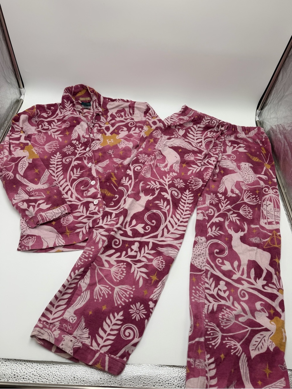 Pottery Barn HARRY POTTER Patronus Damask Flannel Pajama Set M Burgundy